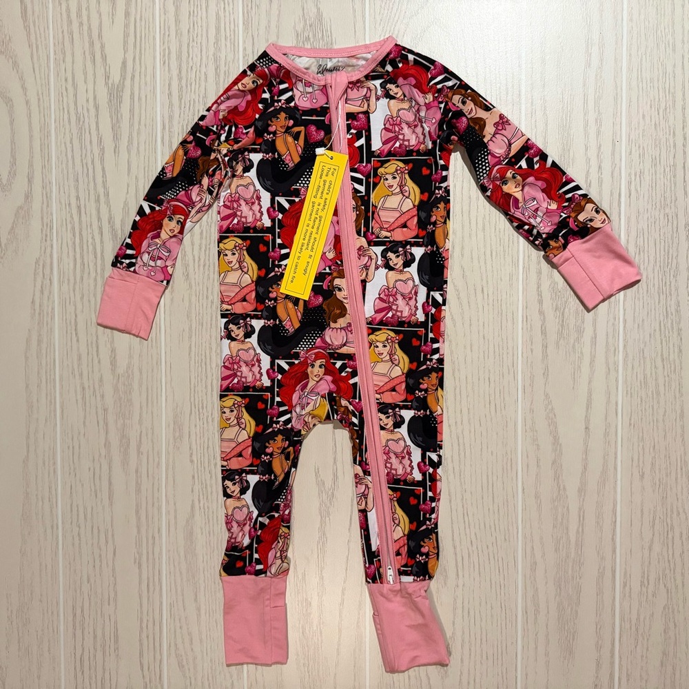 Wei Wei Disney Princess Bamboo Baby Girl Sleeper Size 12–18M 2-Way Zip NEW - Picture 1 of 11